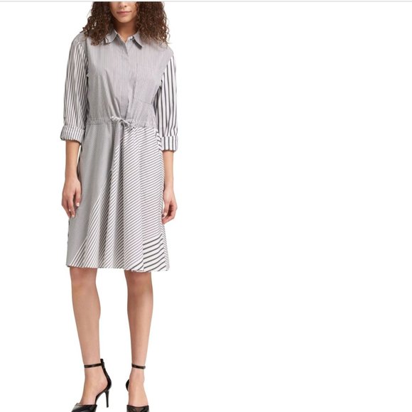 Dkny Dresses & Skirts - NWOT dkny shirt dress in blue and white pinstripes w tie belt